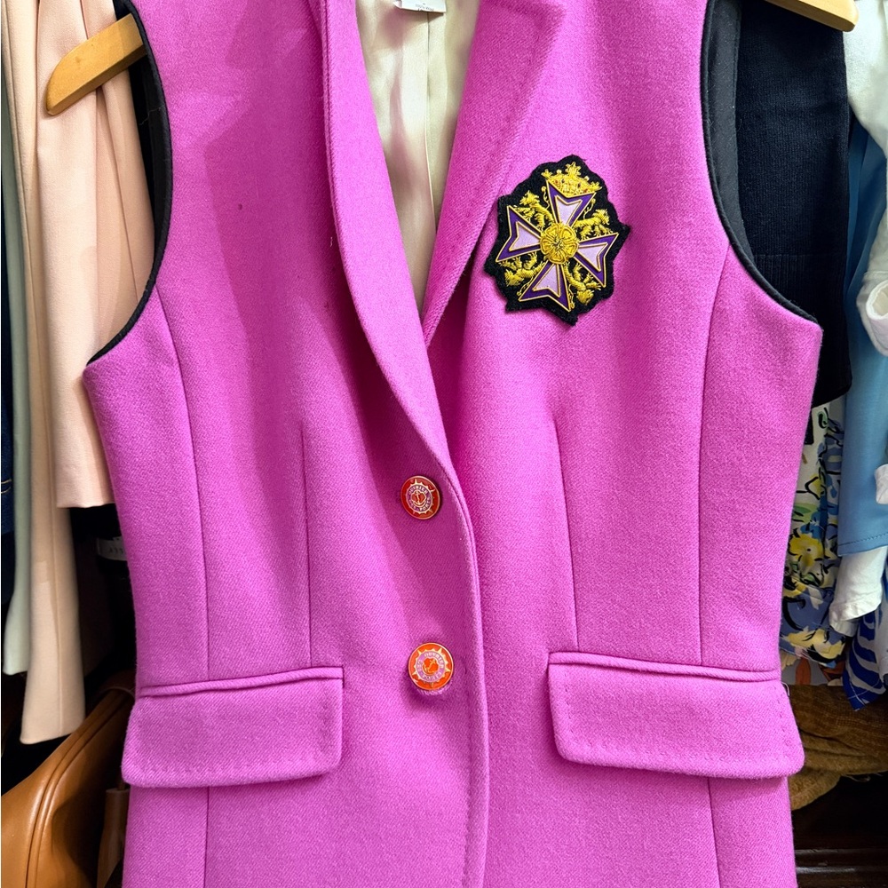 J. Crew Vibrant Pink Sleeveless Vest with Embroidered Emblem
